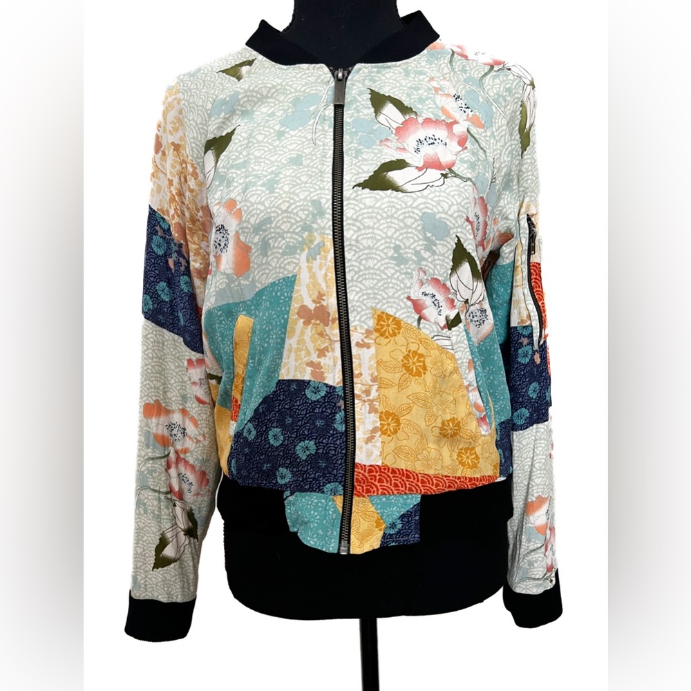 Sanctuary Patchwork Print Bomber Jacket Size Small - image 1